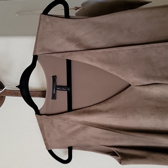 BCBGMaxAzria Tara Faux Suede Cascading Asymmetrical Dress Tan size M - Picture 3 of 15